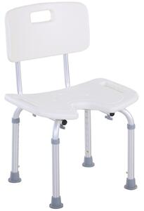 HOMCOM Sedia Doccia Regolabile su 8 Livelli con Fori di Drenaggio, in Alluminio e PE, 48x42x71-83.5 cm, Bianco e Argento