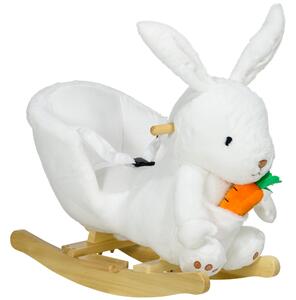HOMCOM Animale a Dondolo a forma di Coniglio con Suoni e Cintura di Sicurezza, 60x33x50 cm, Bianco|Aosom