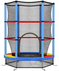 HOMCOM Tappeto Elastico per Bambini 3-6 Anni con Rete di Protezione, 6 Colonne e 3 Ingressi, Ø140x190 cm, Multicolore