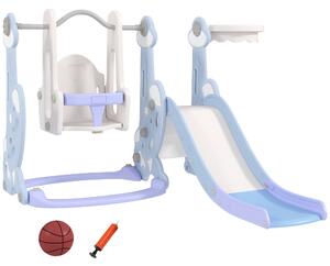 AIYAPLAY Gioco per Bambini 4 in 1 con Scivolo, Altalena, Arrampicata e Canestro, 147.5x160x107 cm, Azzurro Chiaro