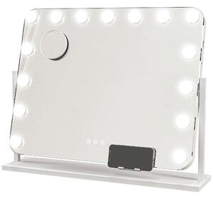 HOMCOM Specchio da Trucco con 14 Luci LED Regolabili e Ricarica USB, in Vetro e Metallo, 62.5x14x49.5 cm, Bianco | Aosom Italy