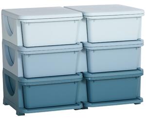 HOMCOM Cassettiera 6 Cassetti per Bambini 3-6 Anni con Bordi Arrotondati, in PP Blu, 75x37x56.5 cm | Aosom Italy