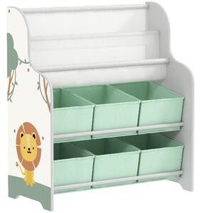 AIYAPLAY Scaffale Portagiochi con 6 Cassetti in Tessuto e Libreria a 2 Livelli, in Legno e Acciaio, 63x30x71 cm, Verde | Aosom Italy