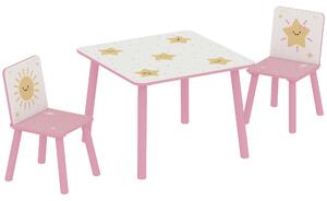 AIYAPLAY Set Arredo Cameretta con Tavolo e 2 Sedie, Altezza Adatta per Bambini da 3-8 Anni con Fantasia a Stelle, Rosa | Aosom Italy