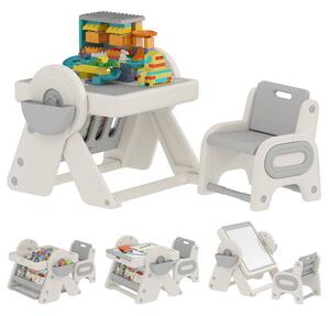 AIYAPLAY Tavolo Multiuso per Bambini con Ripiano Contenitore e Cassetti, in HDPE e PP, Grigio e Bianco | Aosom Italy