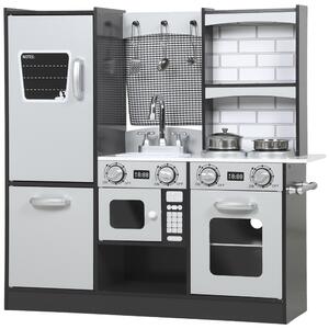 AIYAPLAY Cucina Giocattolo per Bambini 3-8 Anni con Accessori, Frigo, Lavandino e Manopole con Suoni, in Legno, Marrone | Aosom Italy