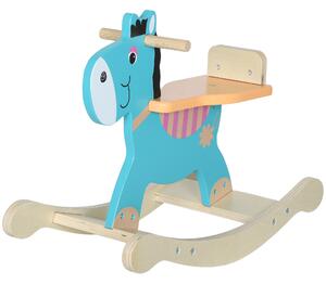 AIYAPLAY Cavallo a Dondolo a Forma di Asino per Bambini con Base Larga, in Legno, 59x27x43 cm, Verde Scuro e Arancione | Aosom Italy