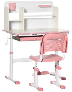 HOMCOM Set Scrivania e Sedia per Bambini da 3 Anni Regolabile, Tavolo Inclinabile a 60° con Cassetto e Ripiani, Rosa | Aosom Italy