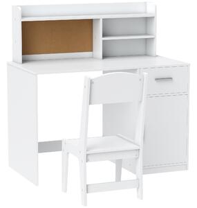 AIYAPLAY Scrivania per Bambini con Scaffali, Armadietto, Cassetto e Sedia per Bambini Abbinata in MDF Bianco | Aosom Italy