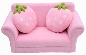HOMCOM Divanetto per Bambini con 2 Cuscini a Forma di Fragola, Seduta e schienale imbottiti, 90x53x48 cm, Rosa e Verde | Aosom Italy
