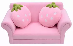 HOMCOM Divanetto per Bambini con 2 Cuscini a Forma di Fragola, Seduta e schienale imbottiti, 90x53x48 cm, Rosa e Verde | Aosom Italy