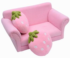 HOMCOM Divanetto per Bambini con 2 Cuscini a Forma di Fragola, Seduta e schienale imbottiti, 90x53x48 cm, Rosa e Verde | Aosom Italy