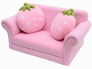 HOMCOM Divanetto per Bambini con 2 Cuscini a Forma di Fragola, Seduta e schienale imbottiti, 90x53x48 cm, Rosa e Verde | Aosom Italy
