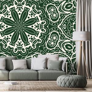 Carta da parati – Mandala bianca su sfondo verde