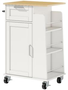 HOMCOM Carrello da Cucina con Cassetto, Armadietto, Portasciugamani e 3 Portaspezie, in Legno, 62x40x87 cm, Bianco | Aosom Italy