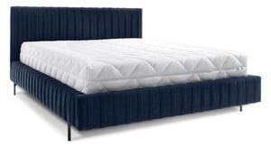 Letto matrimoniale imbottito blu scuro con contenitore e rete inclusi 140x200 cm Plissa – ELTAP