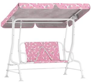 AIYAPLAY Dondolo per Bambini a 2 Posti con Tettuccio e Cinture, in Acciaio e Tessuto Oxford, 112x75x120 cm, Rosa | Aosom Italy