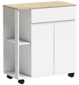 HOMCOM Carrello Cucina con Cassetto, Armadietto e 2 Ripiani Laterali, in Legno, 78x39.5x88.5 cm, Bianco e Rovere | Aosom Italy