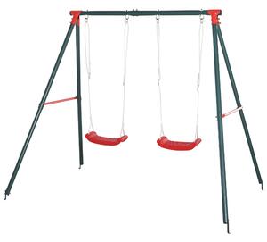 Outsunny Altalena Doppia da Giardino per Bambini in Metallo, 239x156x180 cm, Verde | Aosom Italy