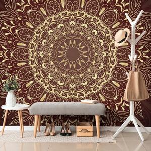 Carta da parati – Mandala dorata su sfondo bordeaux