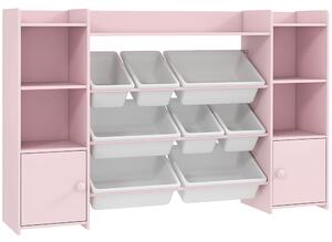 AIYAPLAY Scaffale Portagiochi per Bambini con 8 Contenitori Rimovibili e Armadietti, 140x30x90 cm, Rosa | Aosom Italy