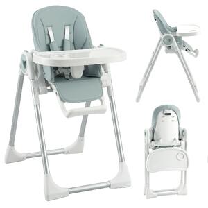 AIYAPLAY Seggiolone Pappa Pieghevole per Bambini 6-36 Mesi con Altezza Regolabile, Doppio Vassoio Lavabile, Ruote, Verde | Aosom Italy