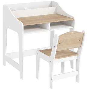 AIYAPLAY Set Scrivania e Sedia per Bambini 3-8 Anni con 3 Scomparti Aperti, Bordi Arrotondati, in Legno, Color Legno | Aosom Italy
