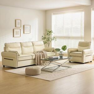 DecHome Divano 2 Posti Moderno in Ecopelle Dimensioni 136x81x90 cm colore Beige