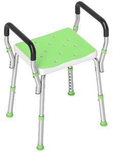 HOMCOM Sgabello Doccia in Alluminio ad Altezza Regolabile con Braccioli e Piedini Antiscivolo, Verde | Aosom Italy