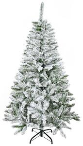 Albero di Natale Innevato Alto 150 cm con 358 Rami Ignifughi e Base in Acciaio Verde