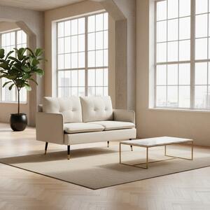 DecHome Divano 2 Posti Moderno in Tessuto Effetto Lino Dimensioni 139x68x80 cm colore Bianco Crema - Vintage