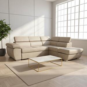 DecHome Divano Angolare 4 Posti Moderno con Penisola Letto Estraibile in Tessuto Dimensioni 264x91x220 cm colore Cappuccino - Fiona