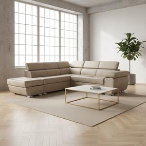 DecHome Divano Angolare 4 Posti Moderno con Penisola Letto Estraibile in Tessuto Dimensioni 264x91x220 cm colore Cappuccino - Fiona