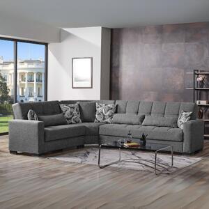 DecHome Divano Angolare 5 Posti Moderno con Letto Estraibile Vano Contenitore in Tessuto Dimensioni 312x253x79 cm colore Grigio - Fermina Wedge
