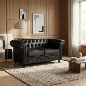 DecHome Divano Chesterfield 2 Posti Vintage in Ecopelle Dimensioni 160x84x80 cm colore Nero