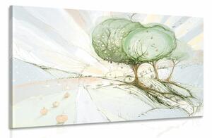 Quadro su tela – Alberi su campo pastello