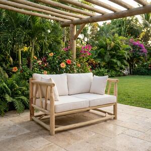 VivaGarden Divano da Esterno 2 Posti con Cuscini e Braccioli in Teak 131,5x92x77 cm colore Bianco/Tortora - Martinez