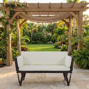 VivaGarden Divano da Esterno 2 Posti con Cuscini e Braccioli Ribaltabili in Rattan PE 129x63x67 cm colore Bianco