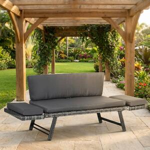 VivaGarden Divano da Esterno 2 Posti con Cuscini e Braccioli Ribaltabili in Rattan PE 129x63x67 cm colore Grigio