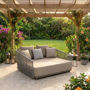 VivaGarden Divano da Esterno 2 Posti con Cuscini in Alluminio e Corda 155x75x132 cm colore Taupe