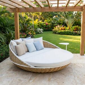 VivaGarden Divano da Esterno 2 Posti con Cuscini in Alluminio e Corda 193x67x195 cm colore Legno Naturale