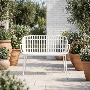 Plastica Alto Sele Divano da Esterno 2 Posti in Polipropilene Rinforzato 115x61,5x81 cm Design Effetto Bamboo colore Bianco - Positano