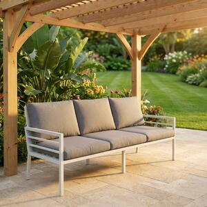 Amicasa Divano da Esterno 3 Posti con Cuscini in Alluminio 186x73x85 cm colore Bianco - Loren