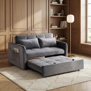 DecHome Divano Letto 2 Posti Moderno in Velluto Dimensioni 140.5x94.5x82 cm colore Grigio - Clorene