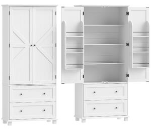 HOMCOM Armadio Alta da Cucina con 2 Porte, 2 Cassetti e Ripiani Regolabili, 80x39,5x184,5 cm, Bianco | Aosom Italy