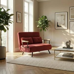 DecHome Divano Letto Clic-Clac 2 Posti Moderno in Velluto Dimensioni 102x73x81 cm colore Rosso
