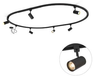 Sistema di illuminazione a binario moderno con 6 faretti neri, monofase, ovale 100 cm - Iconic Jeana