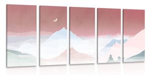 Quadri 5 pezzi – Luna sopra montagne pastello