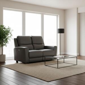 DecHome Divano Relax 2 Posti Moderno Schienale Reclinabile Poggiapiedi estraibile Meccanismo Elettrico in Pelle Vera Dimensioni 156x77x103 cm color