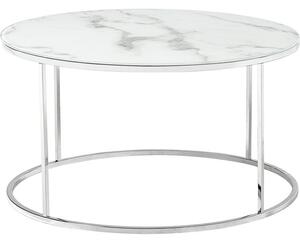 Tavolino rotondo da salotto con piano in vetro effetto marmo Antigua